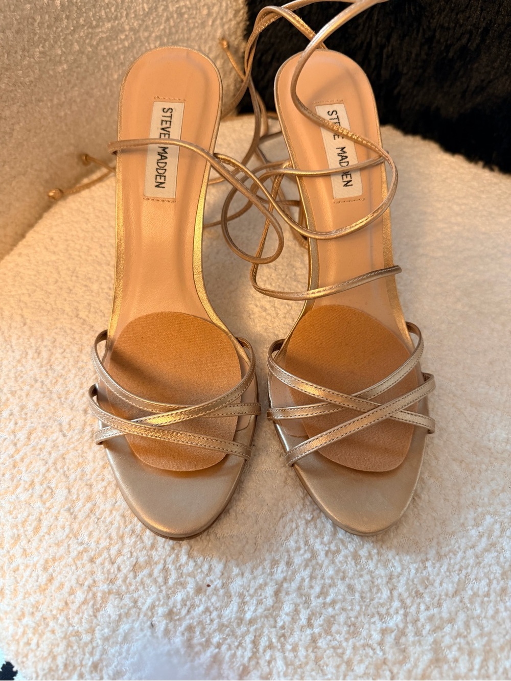 Steve Madden Gold Strappy Lace-Up Sandals